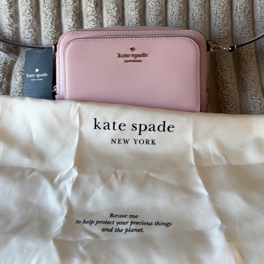 Kate Spade Staci Dual Zip Crossbody Bag Tutu Pink Saffiano Leather KG036 - Picture 2 of 15